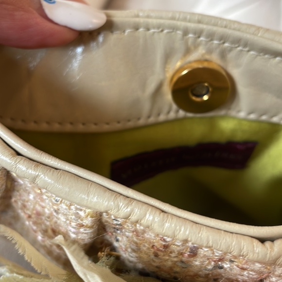 Violette Nozieres VINTAGE Tweed leather small pieces decorative flower pearls - Picture 12 of 17